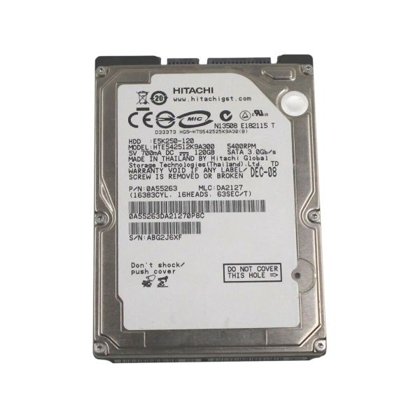 HTE542512K9A300 Hitachi Travelstar E5K250 120GB 5400RPM SATA 3GB/s 8MB Cache 2.5-inch Hard Disk Drive