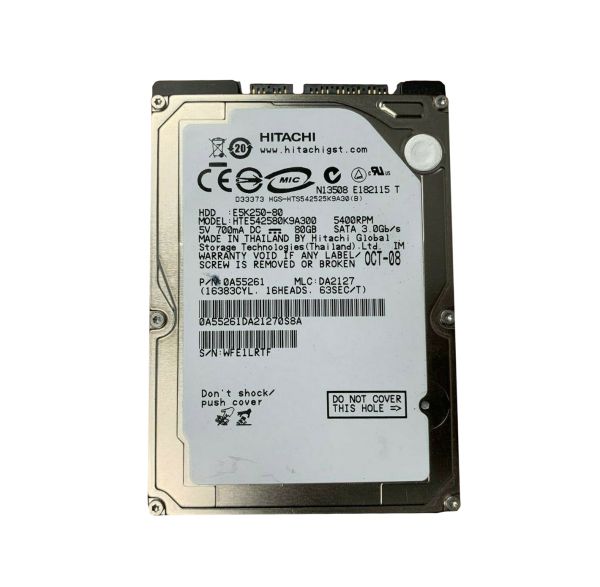 HTE542580K9A300 Hitachi Travelstar E7K250 80GB 5400RPM SATA 3GB/s 8MB Cache 2.5-inch Hard Disk Drive