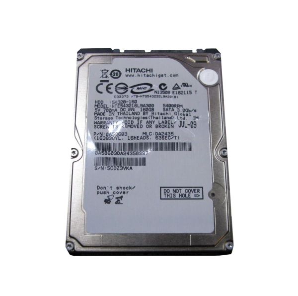 HTE543216L9A300 Hitachi Travelstar 5K320 160GB 5400RPM SATA 3GB/s 8MB Cache 2.5-inch Hard Disk Drive