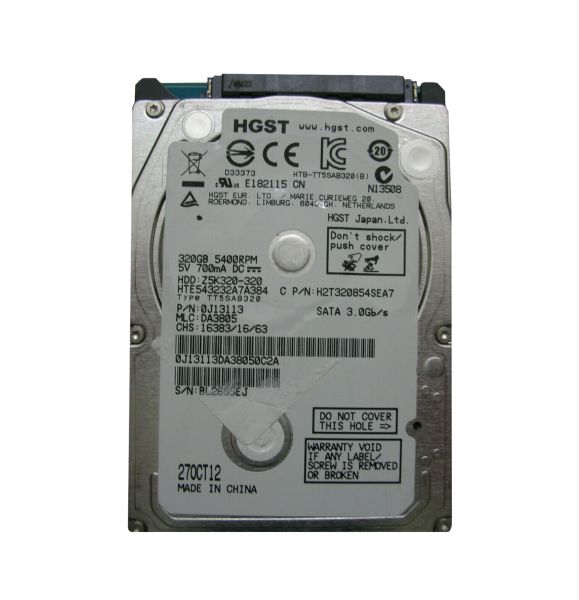 HTE543232A7A384 Hitachi Travelstar Z5K320 320GB 5400RPM SATA 3GB/s 8MB Cache 2.5-inch Hard Disk Drive