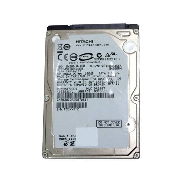 HTE545016B9A300 Hitachi Travelstar 5K500.B 160GB 5400RPM SATA 3GB/s 8MB Cache 2.5-inch Hard Disk Drive