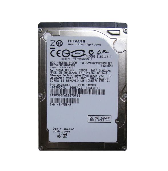 HTE545032B9A300 Hitachi Travelstar 5K500.B 320GB 5400RPM SATA 3GB/s 8MB Cache 2.5-inch Hard Disk Drive