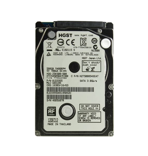 HTE545050A7E380 Hitachi Travelstar Z5K500 500GB 5400RPM SATA 3GB/s 8MB Cache 2.5-inch Hard Disk Drive