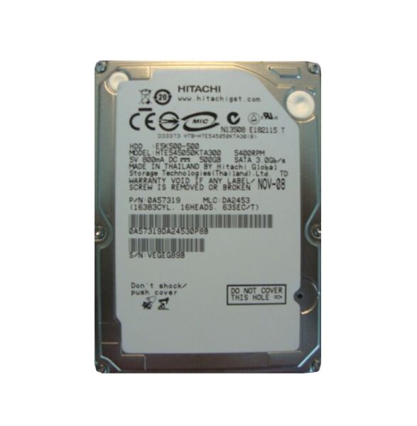 HTE545050KTA300 Hitachi Travelstar E5K500 500GB 5400RPM SATA 3GB/s 8MB Cache 2.5-inch Hard Disk Drive