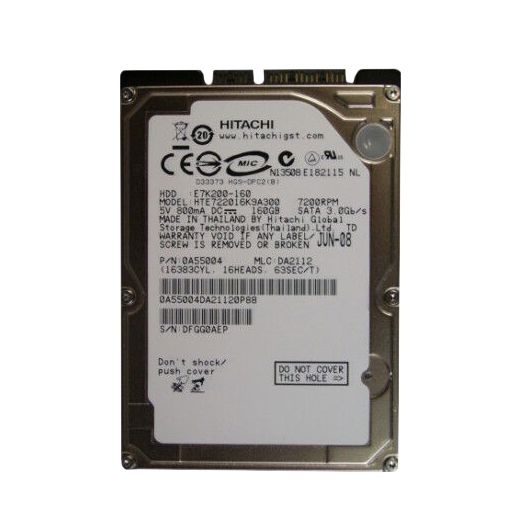 HTE722016K9A300 Hitachi Travelstar E7K200 160GB 7200RPM SATA 3GB/s 16MB Cache 2.5-inch Hard Disk Drive
