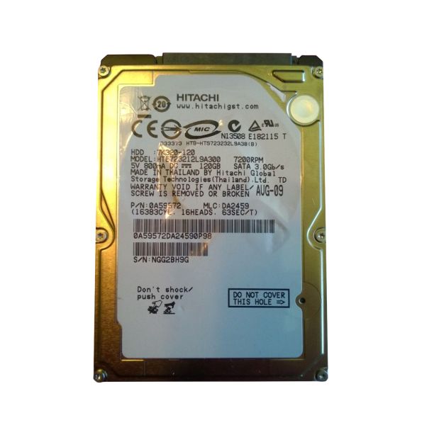 HTE723212L9A300 Hitachi Travelstar E7K320 120GB 7200RPM SATA 3GB/s 16MB Cache 2.5-inch Hard Disk Drive