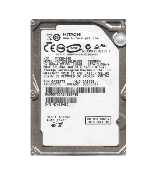 HTE723216L9A300 Hitachi Travelstar E7K320 160GB 7200RPM SATA 3GB/s 16MB Cache 2.5-inch Hard Disk Drive