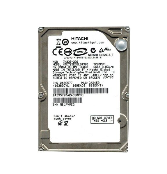 HTE723232L9A300 Hitachi Travelstar E7K320 320GB 7200RPM SATA 3GB/s 16MB Cache 2.5-inch Hard Disk Drive