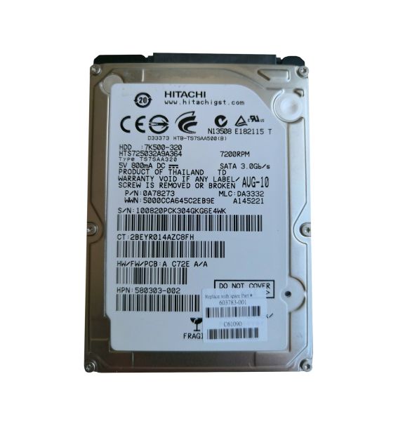 HTE725032A9A364 Hitachi Travelstar 7K500 320GB 7200RPM SATA 3GB/s 16MB Cache 2.5-inch Hard Disk Drive