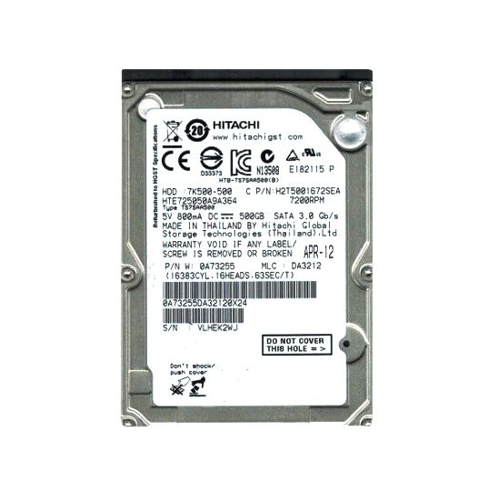 HTE725050A9A364 Hitachi Travelstar 7K500 500GB 7200RPM SATA 3GB/s 16MB Cache 2.5-inch Hard Disk Drive