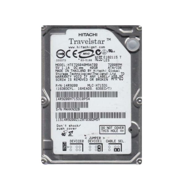 HTE726040M9AT00 Hitachi Travelstar E7K60 40GB 7200RPM ATA-100 8MB Cache 2.5-inch Hard Disk Drive