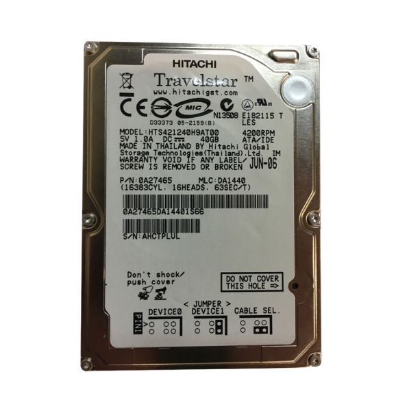HTS421240H9AT00 Hitachi Travelstar 4K120 40GB 4200RPM IDE Ultra ATA/100 (ATA-6) 2MB Cache 2.5-inch Hard Drive