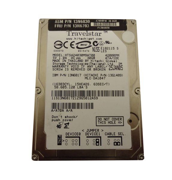 HTS424030M9AT00 Hitachi Travelstar 4K40 30GB 4200RPM IDE Ultra ATA/100 (ATA-6) 2MB Cache 2.5-inch Hard Drive