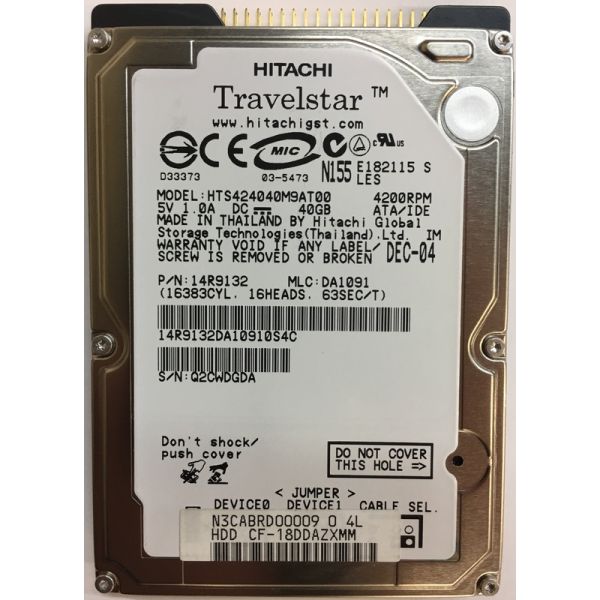 HTS424040M9AT00 Hitachi TravelStar 4K40 40GB 4200RPM IDE Ultra ATA/100 (ATA-6) 2MB Cache 44-Pin 2.5-inch Hard Drive