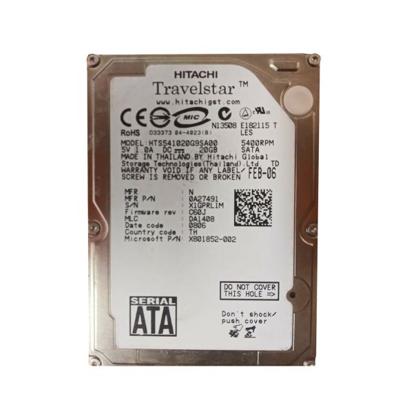 HTS541020G9SA00 Hitachi Travelstar 5K100 20GB 5400RPM SATA 1.5GB/s 8MB Cache 2.5-inch Hard Disk Drive