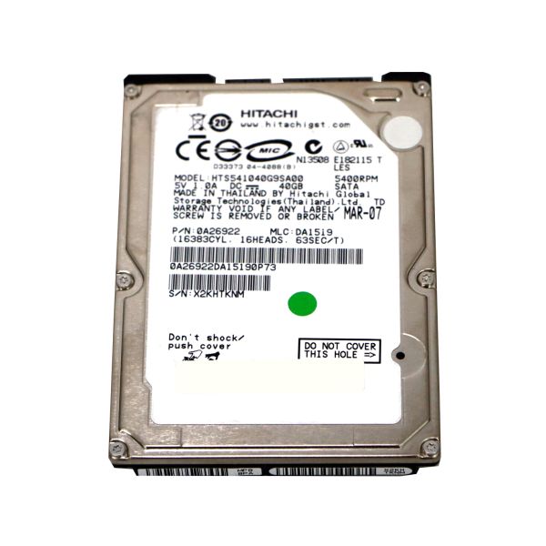 HTS541040G9SA00 Hitachi Travelstar 5K100 40GB 5400RPM SATA 1.5Gb/s 8MB Cache 2.5-inch Hard Drive