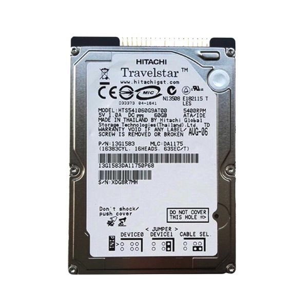 HTS541060G9AT00 Hitachi TravelStar 5K100 60GB 5400RPM 8MB Cache IDE Ultra ATA/100 (ATA-6) 44-Pin 2.5-inch Hard Drive