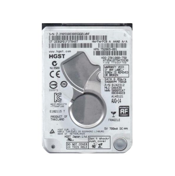 HTS541075A7E630 Hitachi Travelstar Z5K1000 750GB 5400RPM SATA 6GB/s 32MB Cache 2.5-inch Hard Disk Drive