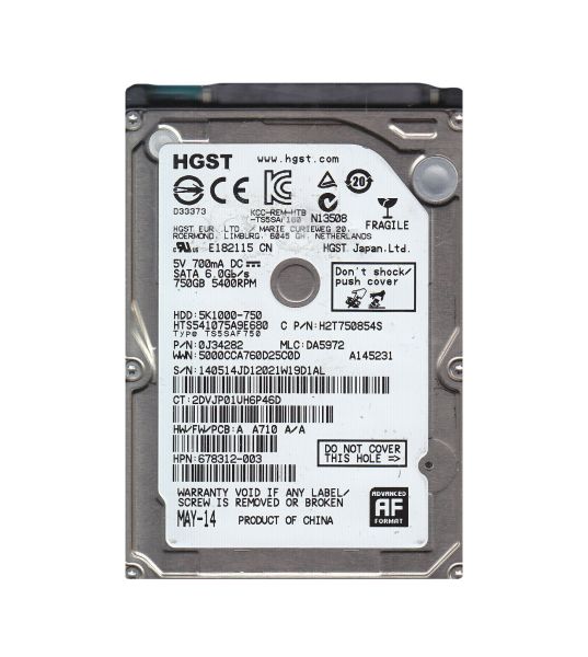 HTS541075A9E680 Hitachi Travelstar 5K1000 750GB 5400RPM SATA 6GB/s 8MB Cache 2.5-inch Hard Disk Drive