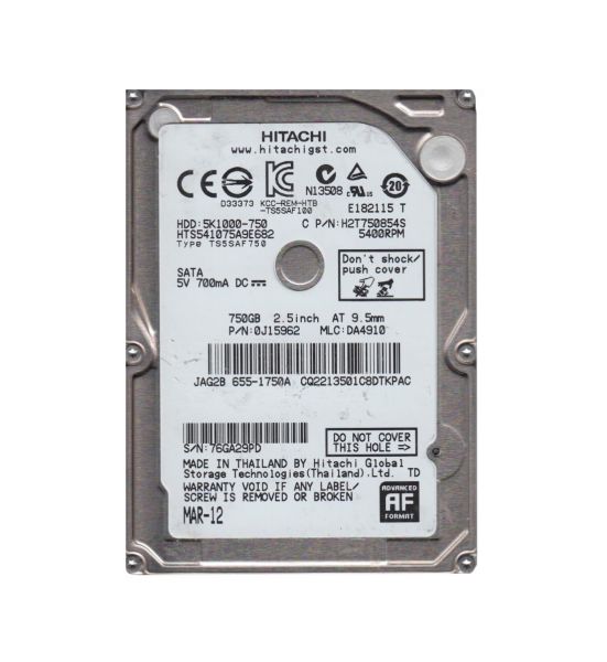 HTS541075A9E682 Hitachi 5K1000 750GB 5400RPM SATA 6GB/s 8MB Cache 2.5-inch Hard Disk Drive