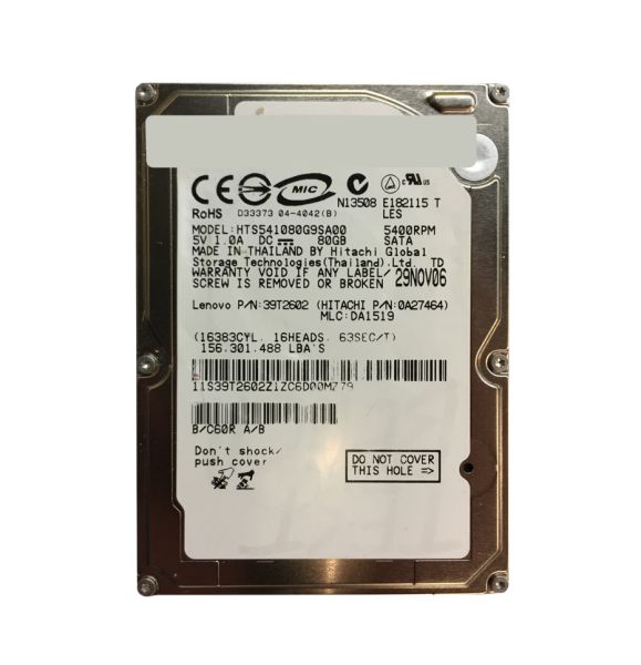 HTS541080G9SA00 Hitachi TravelStar 80GB 5400RPM IDE/ATA 8MB Cache 7-Pin 2.5-inch Hard Drive