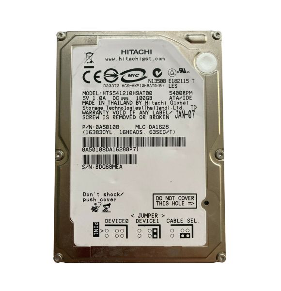 HTS541210H9AT00 Hitachi Travelstar 5K120 100GB 5400RPM ATA-133 8MB Cache 2.5-inch Hard Drive