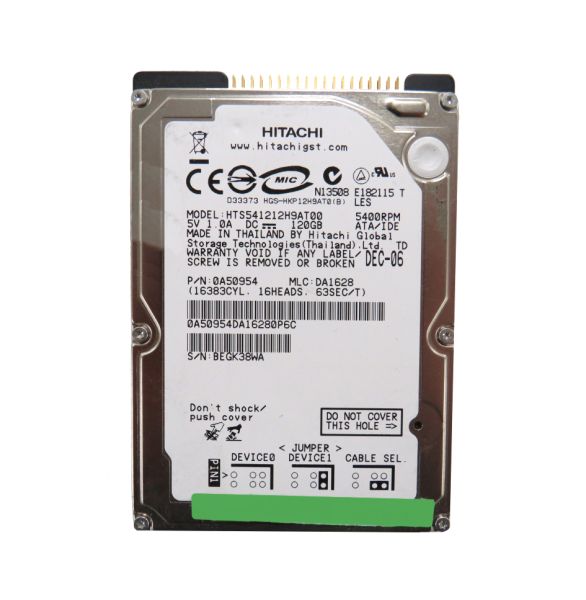 HTS541212H9AT00 Hitachi Travelstar 5K120 120GB 5400RPM ATA-133 8MB Cache 2.5-inch Hard Disk Drive
