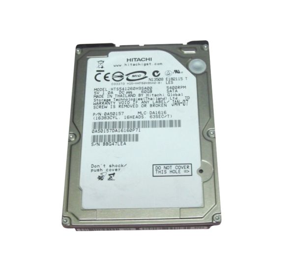HTS541260H9SA00 Hitachi Travelstar 5K120 60GB 5400RPM SATA 1.5GB/s 8MB Cache 2.5-inch Hard Disk Drive