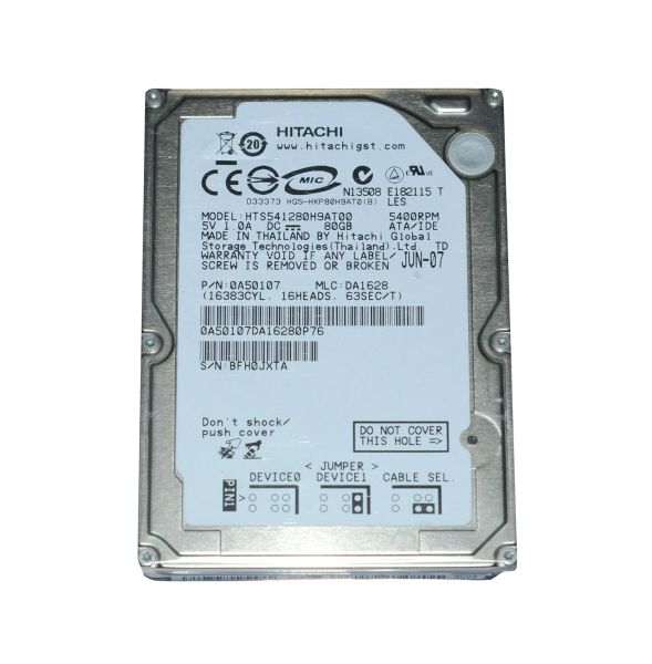 HTS541280H9AT00 Hitachi Travelstar 5K120 80GB 5400RPM ATA-133 8MB Cache 2.5-inch Hard Disk Drive