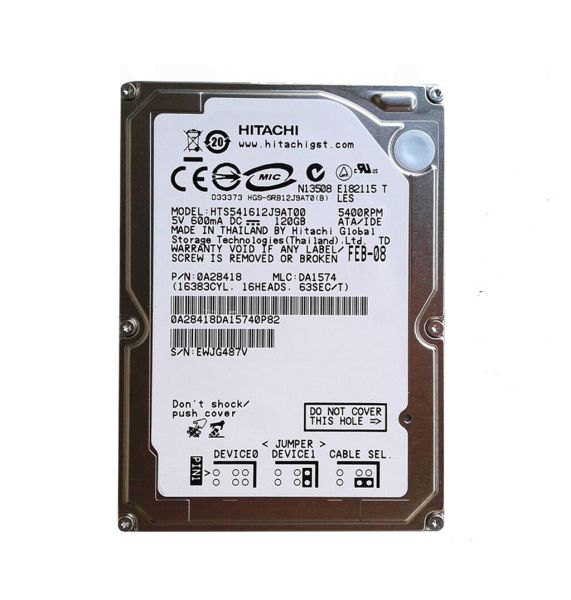 HTS541612J9AT00 Hitachi Travelstar 120GB 5400RPM IDE Ultra ATA/100 (ATA-6) 8MB Cache 2.5-inch Hard Drive