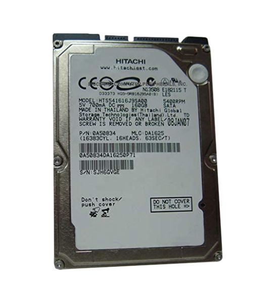 HTS541616G9SA00 Hitachi Travelstar 5K100 160GB 5400RPM SATA 1.5GB/s 8MB Cache 2.5-inch Hard Disk Drive