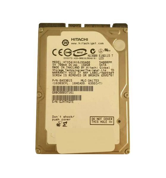 HTS541616J9SA00 Hitachi Travelstar 5K160 160GB 5400RPM SATA 1.5GB/s 8MB Cache 2.5-inch Hard Disk Drive