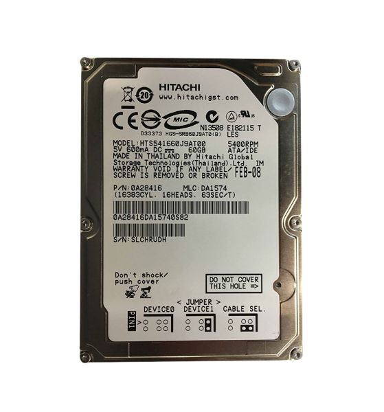 HTS541660J9AT00 Hitachi Travelstar 5K160 60GB 5400RPM ATA-100 8MB Cache 2.5-inch Hard Disk Drive