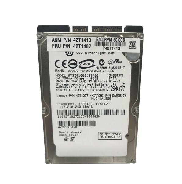 HTS541660J9SA00 Hitachi Travelstar 5K160 60GB 5400RPM SATA 1.5Gb/s 8MB Cache 2.5-inch Hard Drive