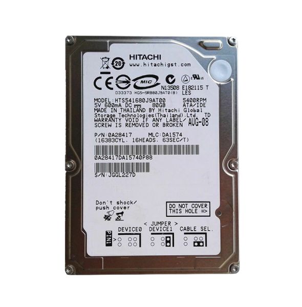 HTS541680J9AT00 Hitachi TravelStar 5K160 80GB 5400RPM IDE 8MB Cache 2.5-inch Hard Drive
