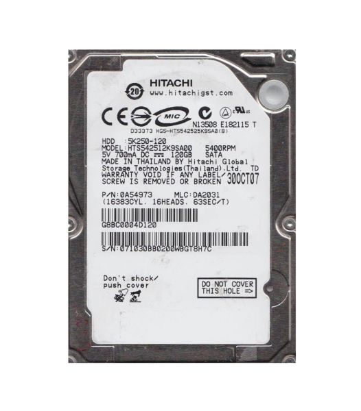 HTS542512K9SA00 Hitachi TravelStar 120GB 5400RPM SATA 8MB Cache 7-Pin 2.5-inch Hard Drive