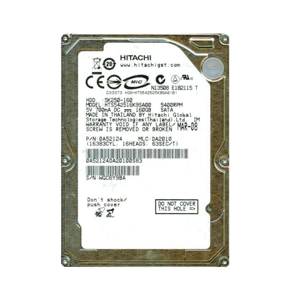 HTS542516K9SA00 Hitachi Travelstar 5K250 160GB SATA 1.5Gb/s 5400RPM 8MB Cache 2.5-inch Plug-in Module Hard Drive