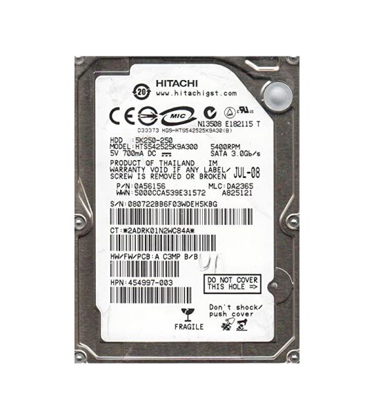 HTS542525K9A300 Hitachi TravelStar 250GB 5400RPM SATA 3Gb/s 8MB Cache 2.5-inch Hard Drive