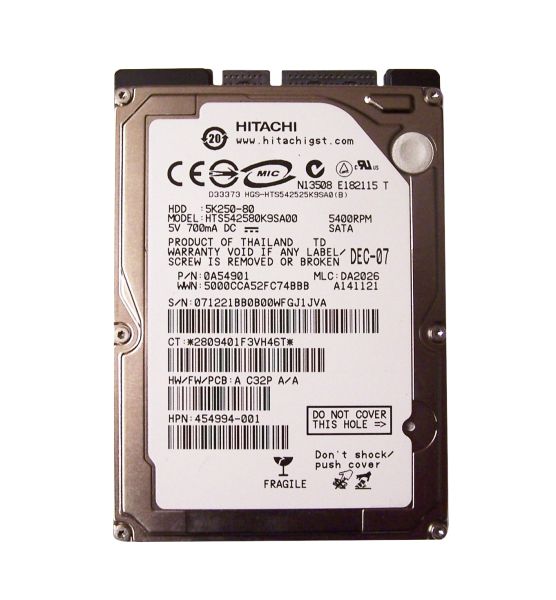 HTS542580K9SA00 Hitachi TravelStar 5K250 80GB 5400RPM SATA 8MB Cache 7-Pin 2.5-inch Hard Drive