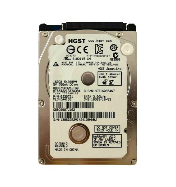 HTS543216A7A384 Hitachi Travelstar Z5K320 160GB 5400RPM SATA 3Gb/s 8MB Cache 2.5-inch Hard Drive