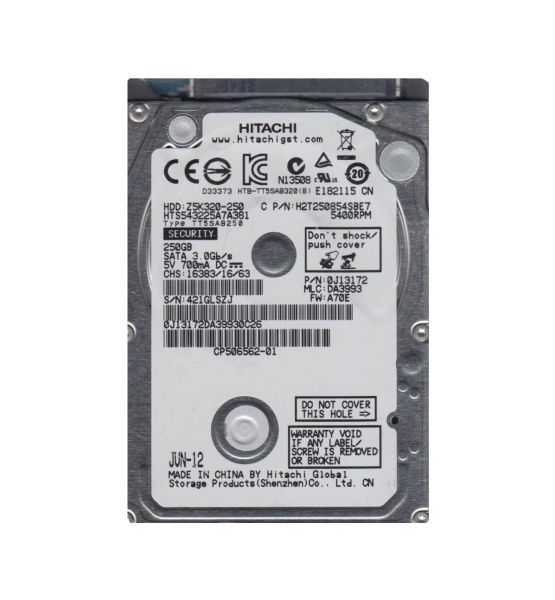HTS543225A7A381 Hitachi Travelstar Z5K320 250GB 5400RPM SATA 3GB/s 8MB Cache 2.5-inch Hard Disk Drive