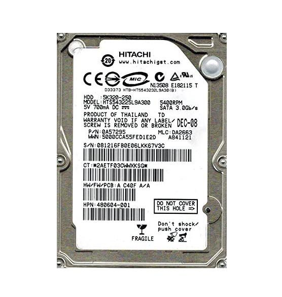 HTS543225L9A300 Hitachi TravelStar 5K320 250GB 5400RPM SATA 3Gb/s 8MB Cache 2.5-inch Hard Drive