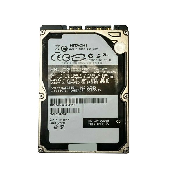 HTS543225L9A302 Hitachi Travelstar 5K320 250GB 5400RPM SATA 3GB/s 8MB Cache 2.5-inch Hard Disk Drive
