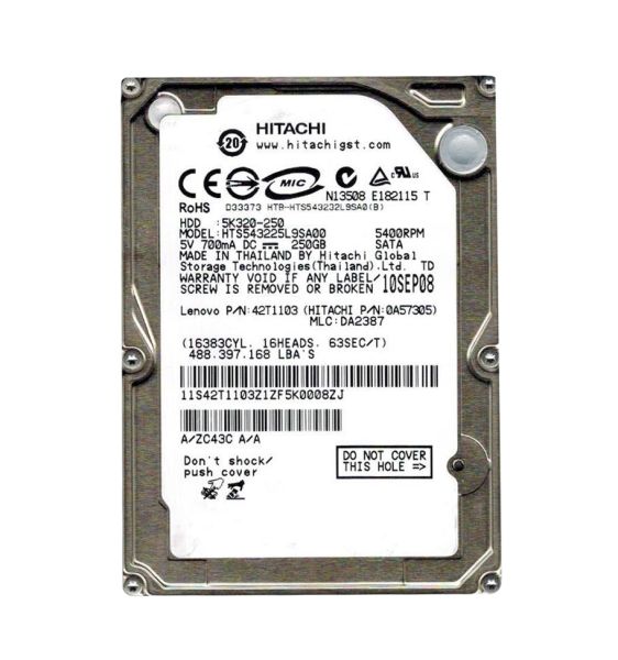 HTS543225L9SA00 Hitachi Travelstar 5K320 250GB 5400RPM SATA 1.5Gb/s 8MB Cache 2.5-inch Hard Drive