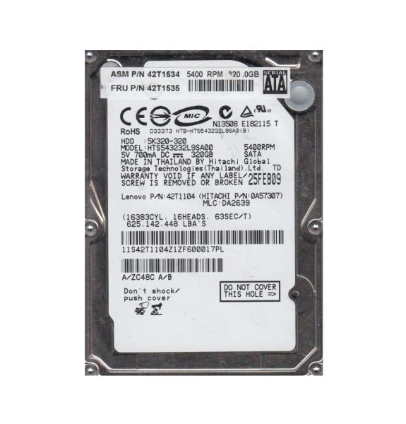 HTS543232L9SA00 Hitachi Travelstar 5K320 320GB 5400RPM SATA 1.5Gb/s 8MB Cache 2.5-inch Hard Drive