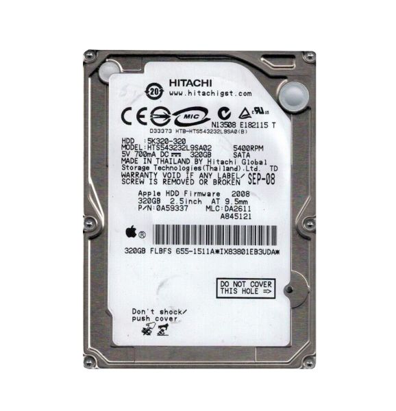 HTS543232L9SA02 Hitachi Travelstar 5K320 320GB 5400RPM SATA 1.5GB/s 8MB Cache 2.5-inch Hard Disk Drive