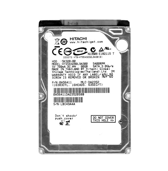 HTS543280L9A300 Hitachi Travelstar 5K320 80GB 5400RPM SATA 3Gb/s 8MB Cache 2.5-inch Hard Drive
