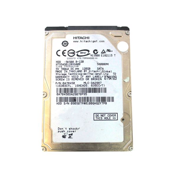 HTS545012B9SA00 Hitachi Travelstar 5K500.B 120GB 5400RPM SATA 1.5GB/s 8MB Cache 2.5-inch Hard Disk Drive