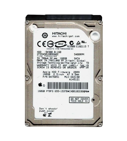 HTS545016B9SA02 Hitachi Travelstar 5K500.B 160GB 5400RPM SATA 1.5GB/s 8MB Cache 2.5-inch Hard Disk Drive