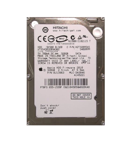 HTS545032B9A302 Hitachi Travelstar 5K500.B 320GB 5400RPM SATA 3Gb/s 8MB Cache 2.5-inch Hard Drive